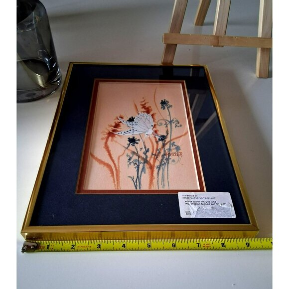 Vintage White Moth Acrylic & Ink Painting Artwork By Jan Metzler In Gold Frame - Picture 7 of 10